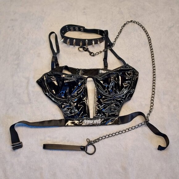 Darker Wave Other - Darker Wave Latex Corset with Spiked Collar and Leash (Size S)